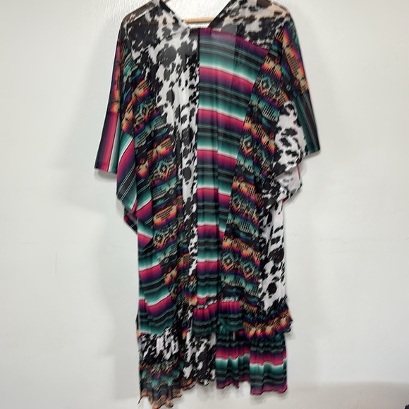 Crazy Train Cow Print Multicolor Aztec Patterned Kimono Caridgan Size O/S - Picture 5 of 7